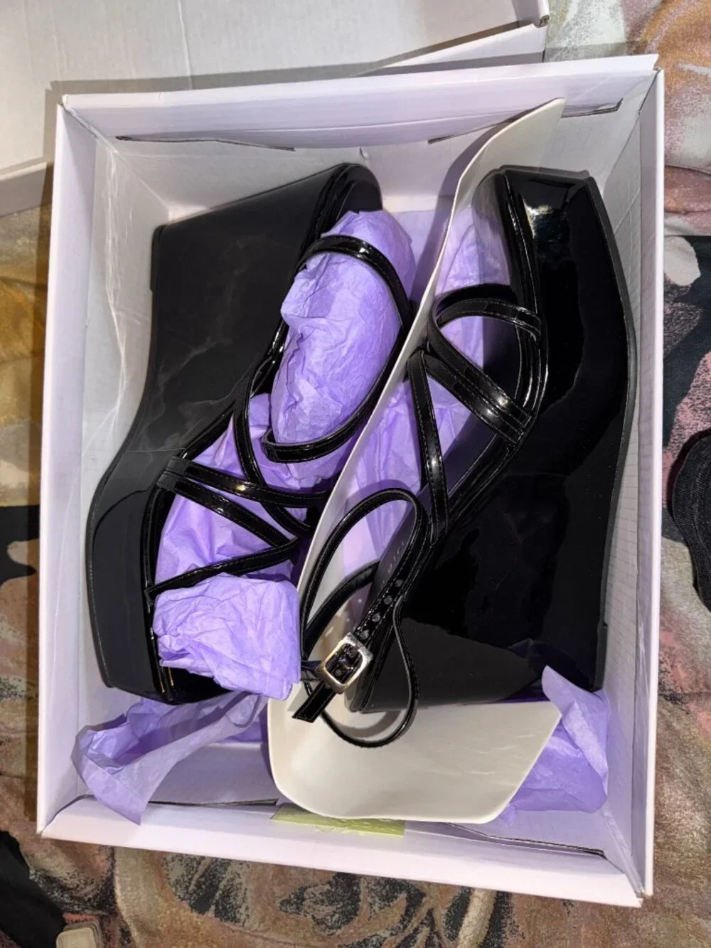 Madden Girl Krush Black Patent Platform Wedge Sandals - Size 9